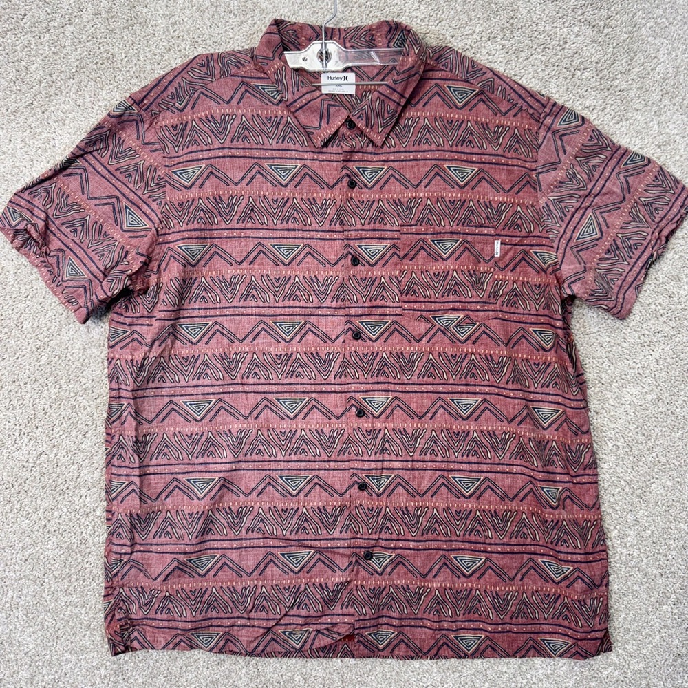 Hurley Shirt Mens XXL MVS0005160 Burgundy Geometric Tribal Button Down EUC